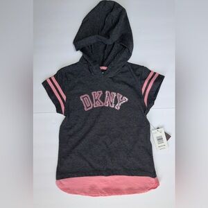 DKNY Kids Gray Hoodie Tee with Pink Accents